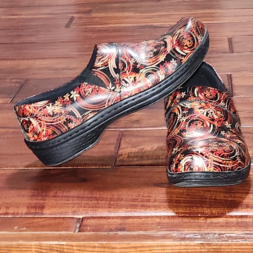 Klogs Black and Red Floral Mules